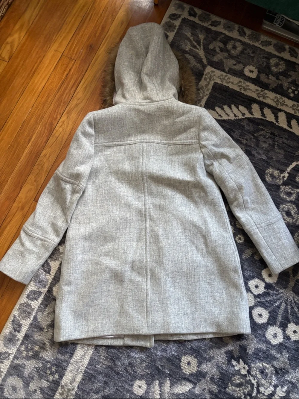 J. Crew Light Gray Hooded Wool-Blend Pea Coat with Faux-Fur Trim - Picture 6 of 6